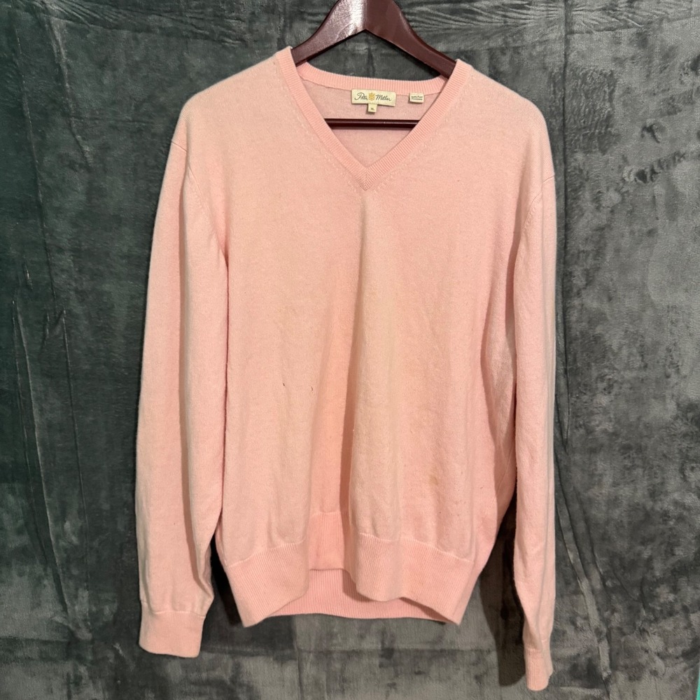 Peter Millar Sweater Mens XL Cashmere Pink V Neck Pull Over Preppy Stained hole